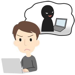 口コミ・レビューサイト対策（食べログ他）見えない相手がにやりを想像る男性の図